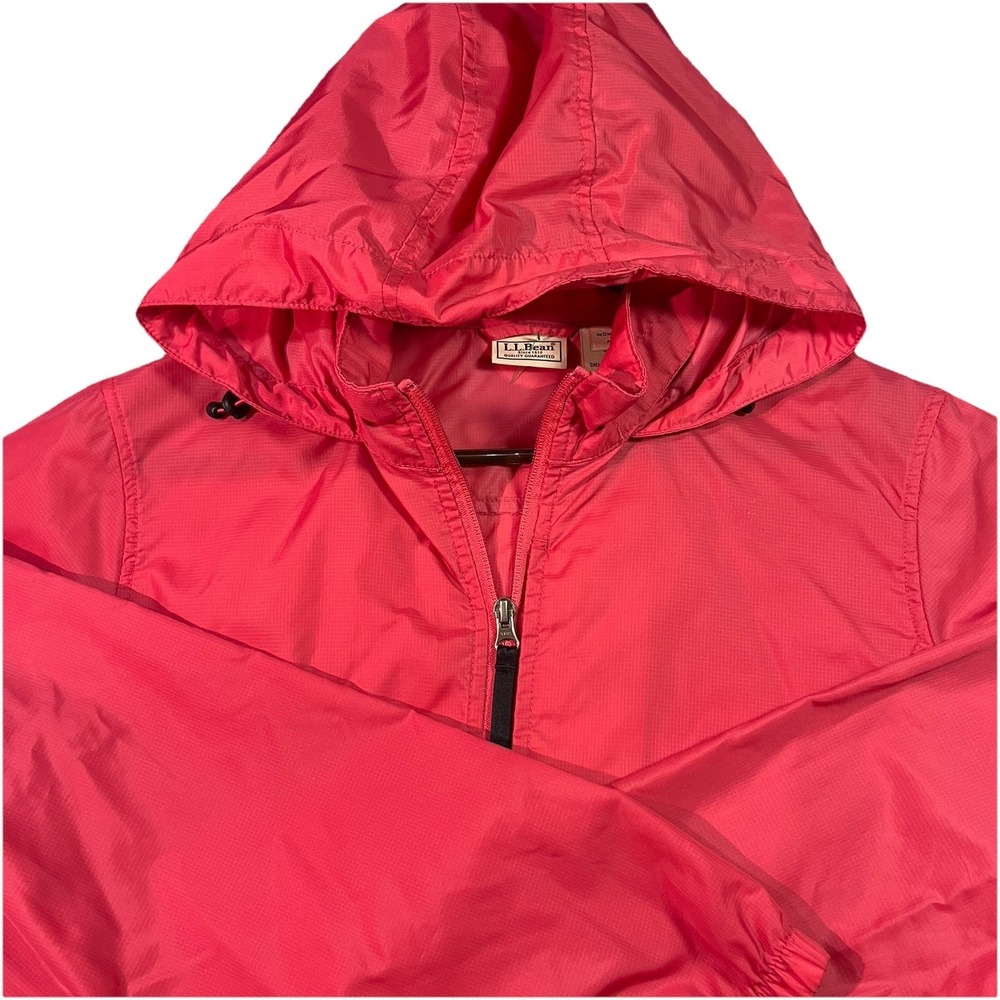 LL Bean Windbreaker Jacket Womens Large Reg Pink Ripstop Stowaway‎ Hooded 0BUX3